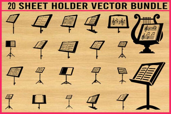 20 Sheet Holder Music Stand Vector Set for Crafts and Graphics