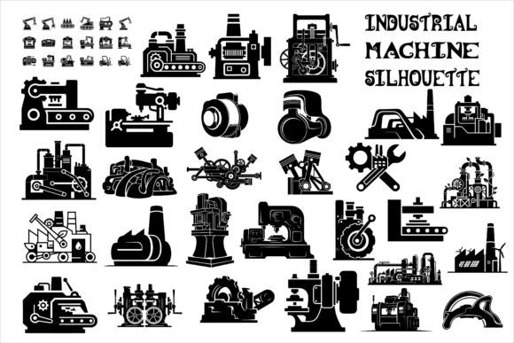 Bold Industrial Machine Silhouette Graphics for Crafts