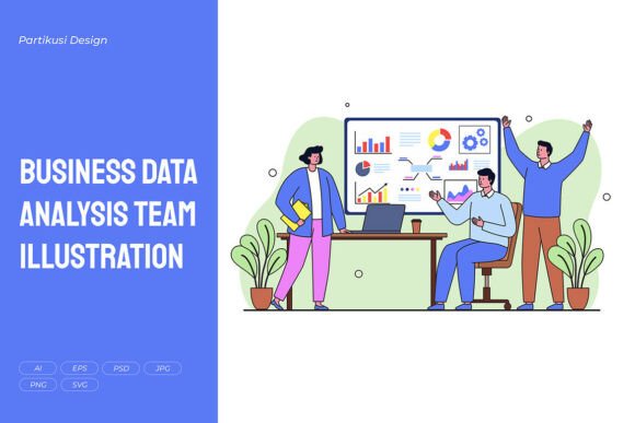 Business Data Analysis Team Illustration: A Modern Graphic for Branding and Packaging