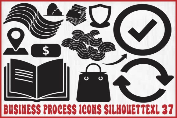 Business Process Icons Silhouette: A Bold Graphic Design Asset for Crafts and Branding