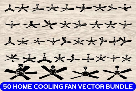 Ceiling Fan Black Vector Design Set: A Modern Graphic for Crafts and Branding