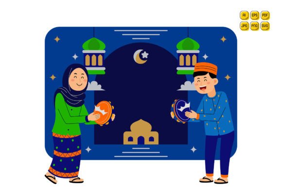 Celebrating Ramadan with Tambourines Graphics and Illustrations