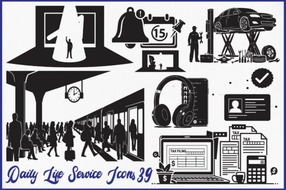 Daily Life Service Silhouette Icons Graphics Review