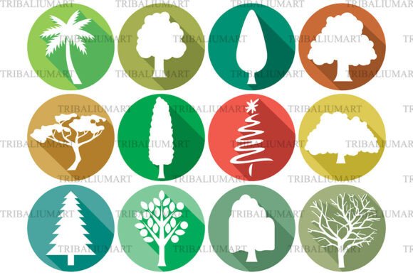 Flat Tree Icon Set: Modern Graphics and Icons for Branding