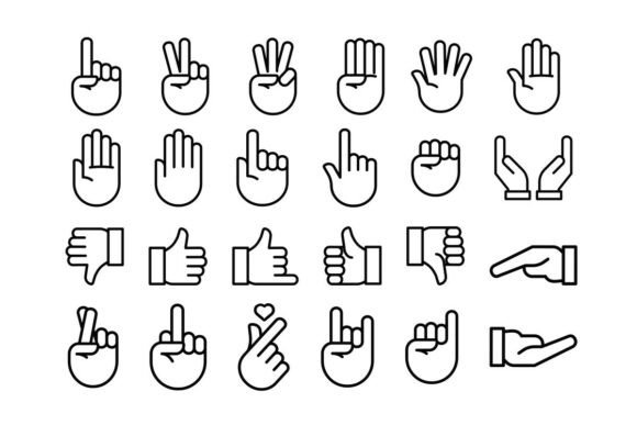 Hand Gestures Icon Set in Outline Style for Graphics and Icons