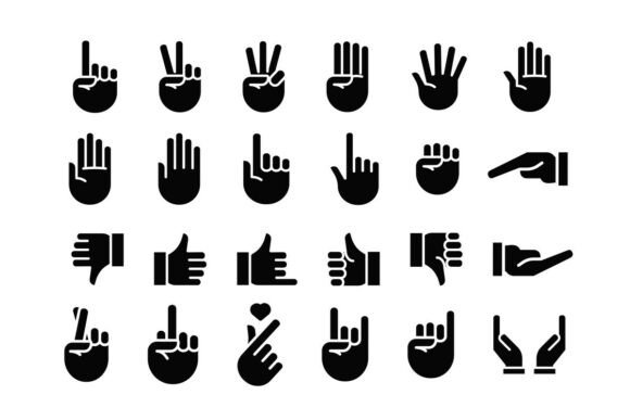 Hand Gestures Icon Set in Silhouette Graphics and Illustrations