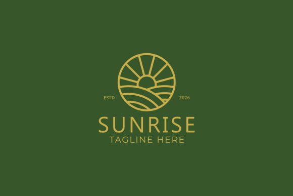 Linear Logo Badge of Sunrise Sign Symbol for Graphics and Logos