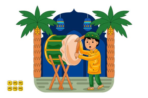 Man Playing Drum for Islamic Celebration: A Festive Graphic Asset for Local Branding