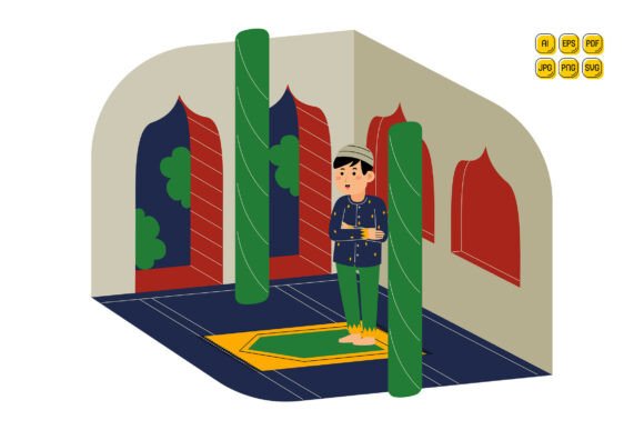 Man Praying in a Mosque Vector Graphics and Illustrations Review