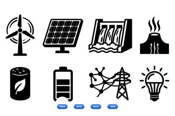 Renewable Energy Icons SVG: Modern Graphics for Crafts and Editorial Design