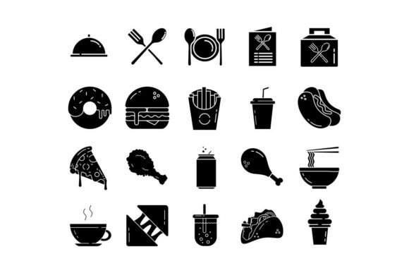 Set Icons Fast Food in Silhouette Style Graphics and Icons Review