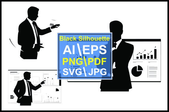 Silhouettes Businessman Presenting Data Graphics and Illustrations Review