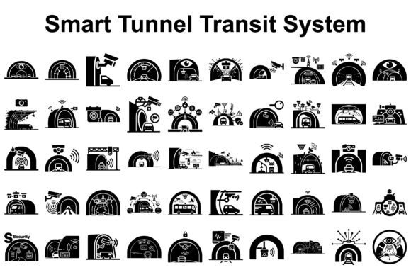 Smart Tunnel Transit System Silhouette Graphics and Illustrations