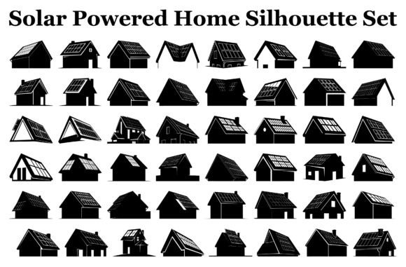 Solar Powered Home Silhouette Set: Graphics and Crafts for Modern Blogs