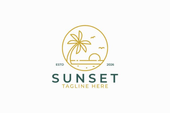 Sunset Beach Line Art Logo Design: A Versatile Graphic for Handmade Brands