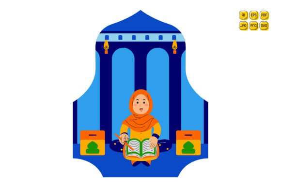 Woman Reading Quran in Mosque Graphics and Illustrations Review