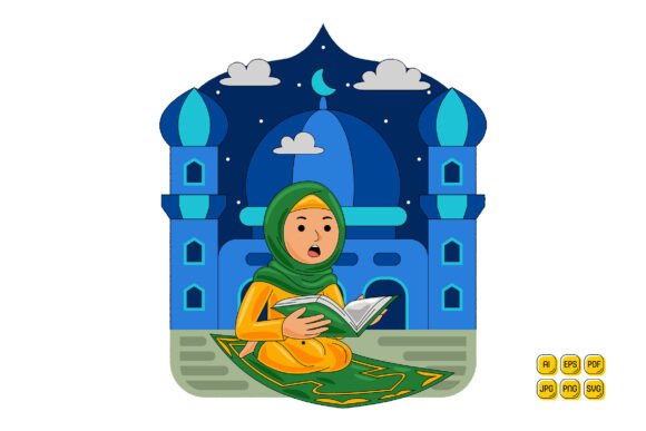 Woman Reading Quran on Prayer Mat – A Powerful Graphic Design Asset